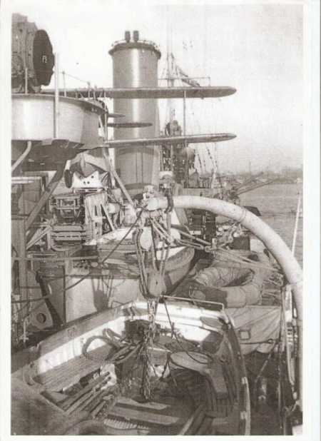 Carley floats stowed on the upper decks of HMAS Sydney.